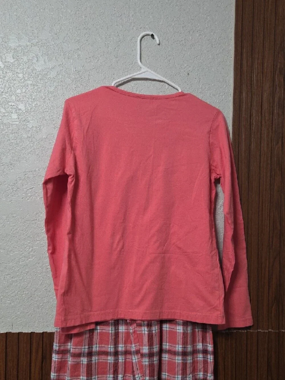 Coral Plaid Kids Long-Sleeve Pajama Set Girl Medium Size